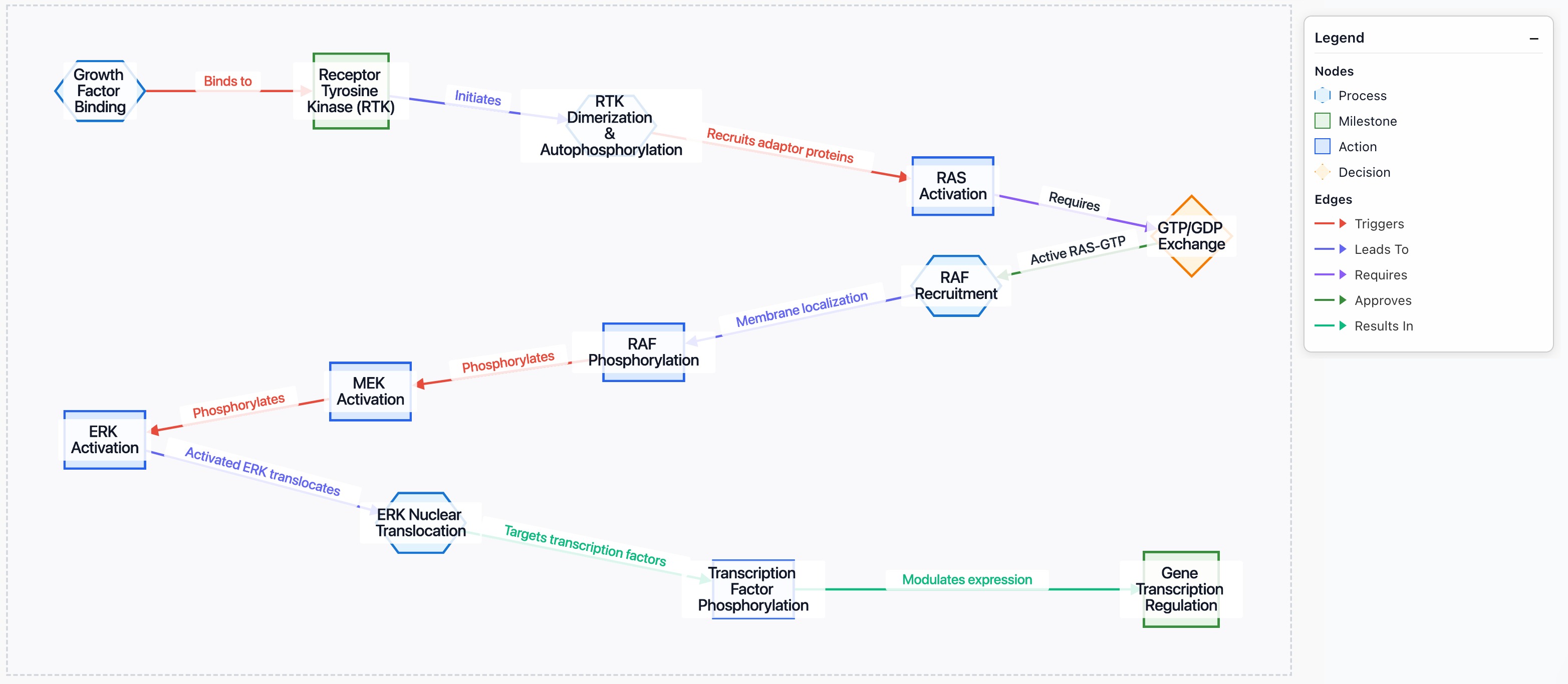 MAPK/ERK signaling pathway network map generated by Nodes Bio
